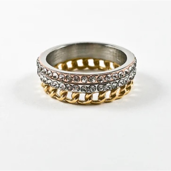 Stella 3 Tier Chain Stainless Steel Band Ring - Picture 1 of 2